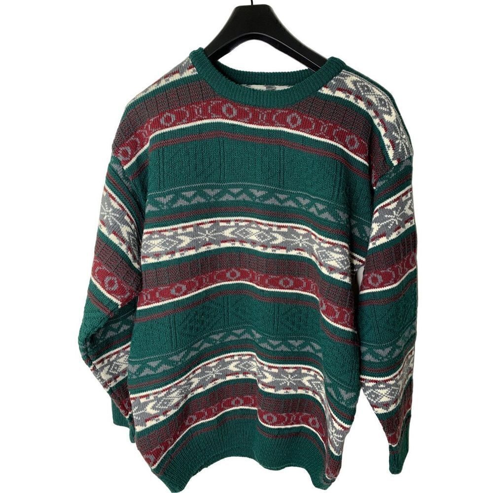 Vintage 90s Emerald club Fair Isle sweater pullover crew neck green size large